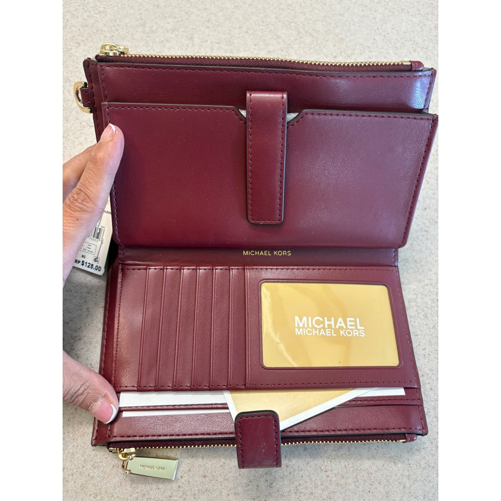 Michael Kors Jet Set Double Zip Wristlet Wallet Mulberry MK Logo NWT - Picture 2 of 11